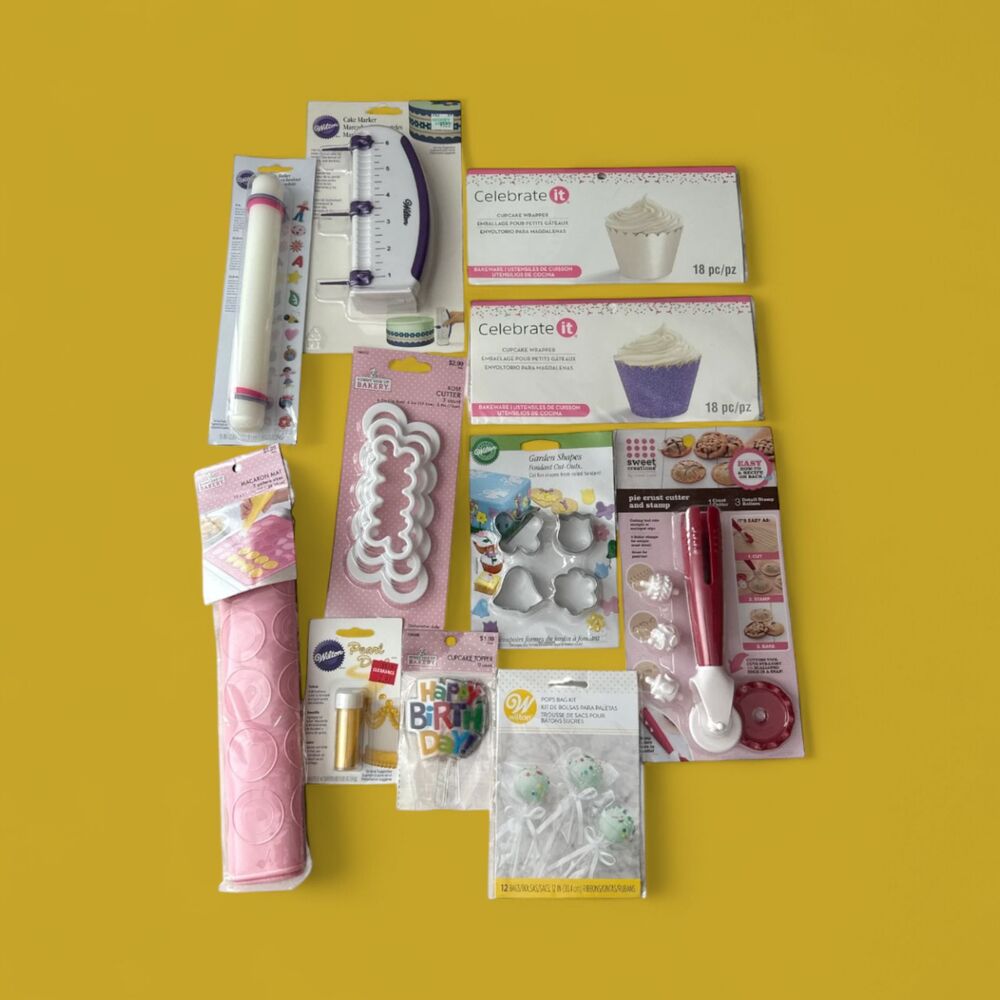 Lot Baking Decorating Tools Wilton Celebrate It Cutters Wrappers Toppers Mat